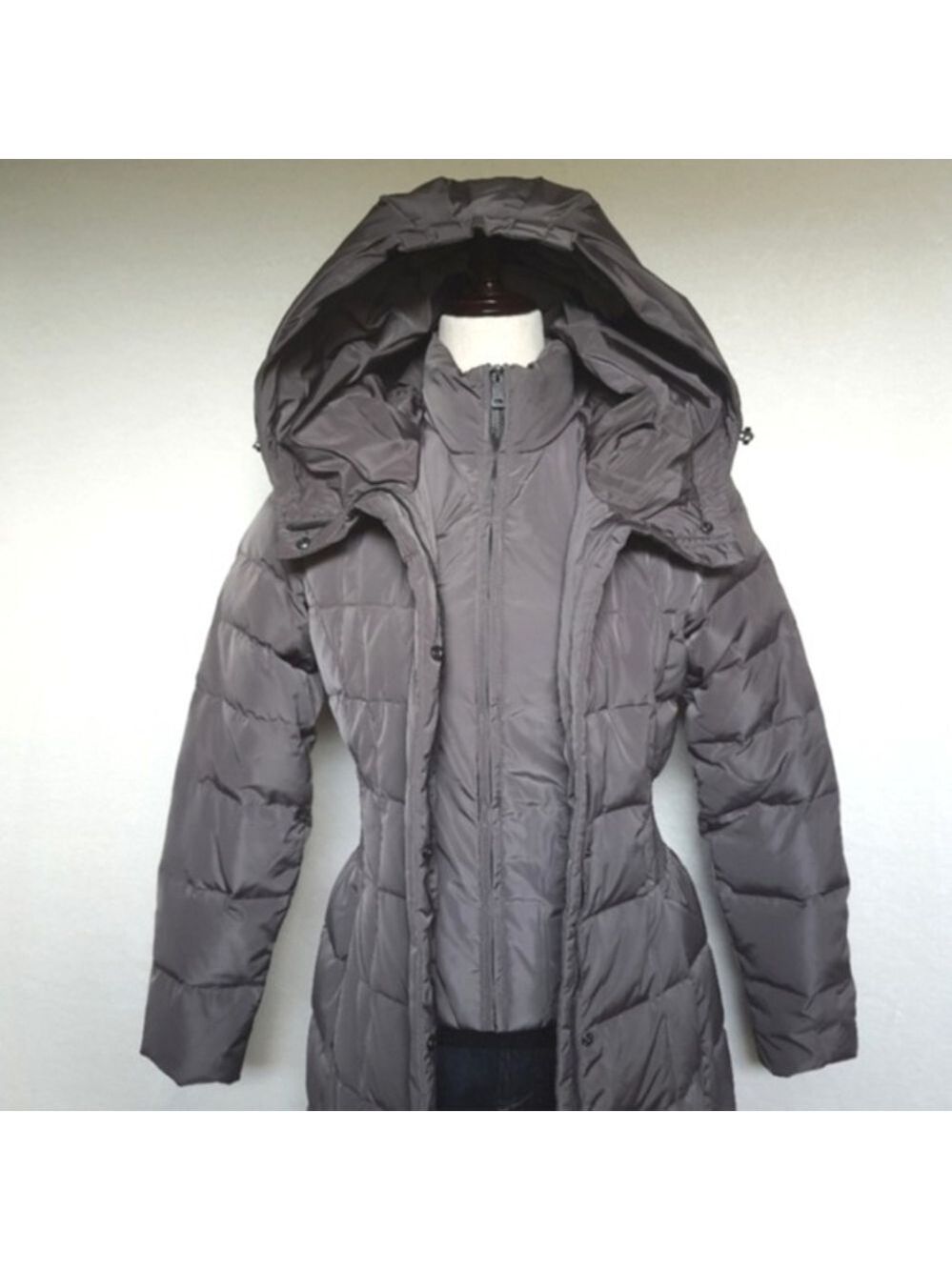 NWT Cole Haan Long Quilted Puffer Coat‎ Hooded Feather Down Womens XS - Picture 3 of 14